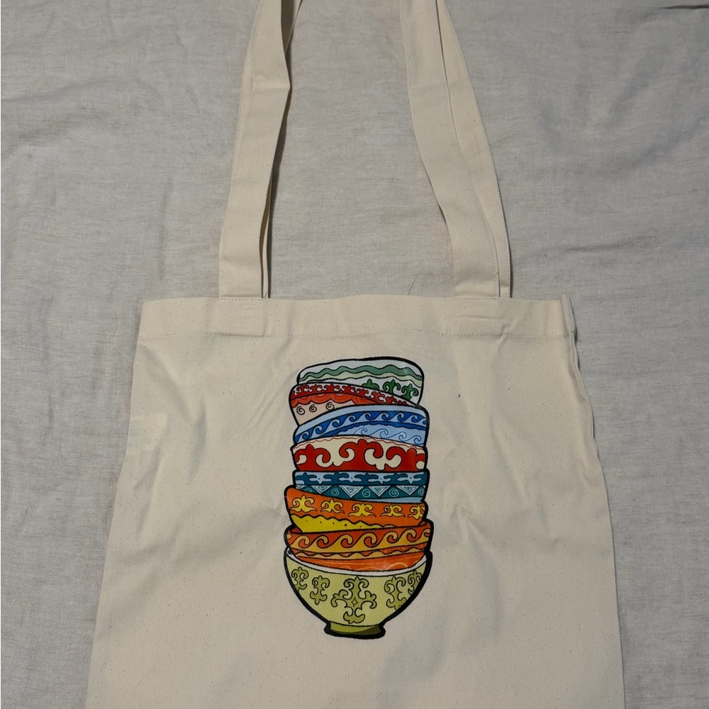 Canvas Tote Bag with Colorful Bowl Design 100% cotton
